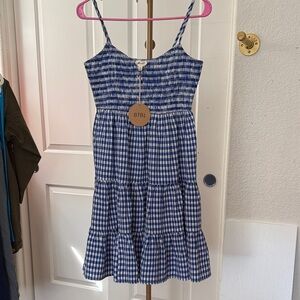 BiBi Navy & White Gingham Smocked Spaghetti-Strap Dress
